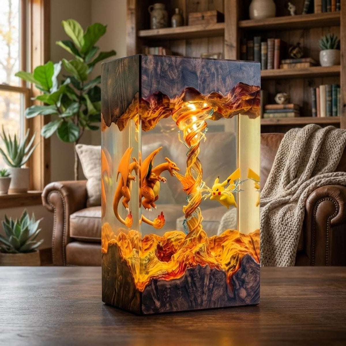 Handcrafted Pikachu Charizard Resin Night Light
