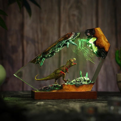 Handmade T-Rex Resin Night Light - Prehistoric Cave Diorama