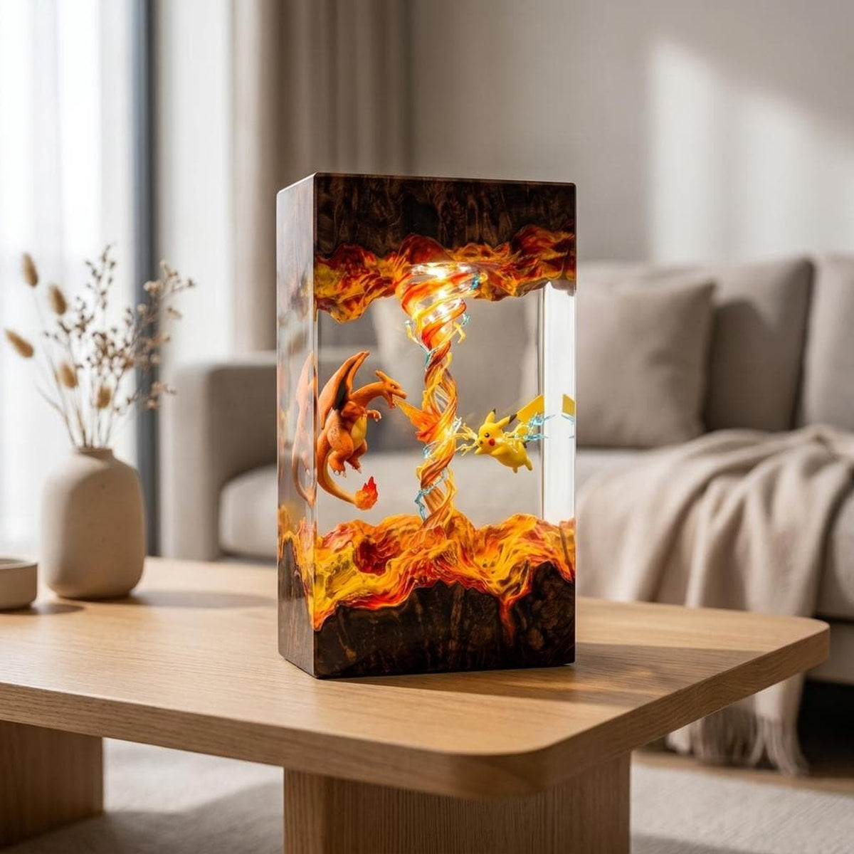 Handcrafted Pikachu Charizard Resin Night Light