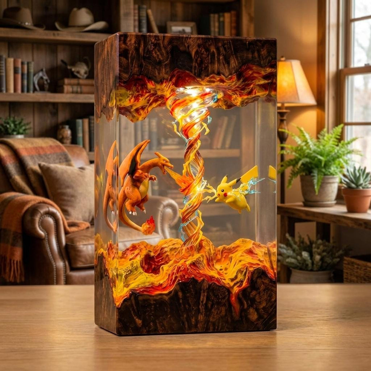 Handcrafted Pikachu Charizard Resin Night Light