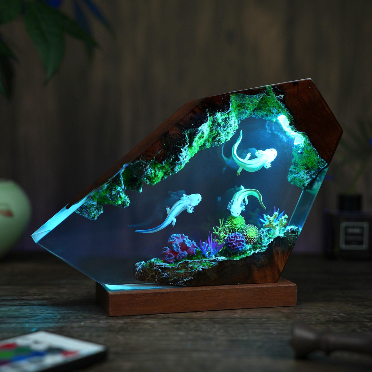Cute Axolotl Aquarium Epoxy Resin Night Light Lamp
