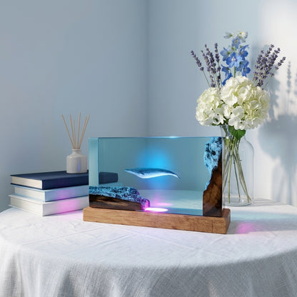 Blue Whale Epoxy Resin Wood Night Light