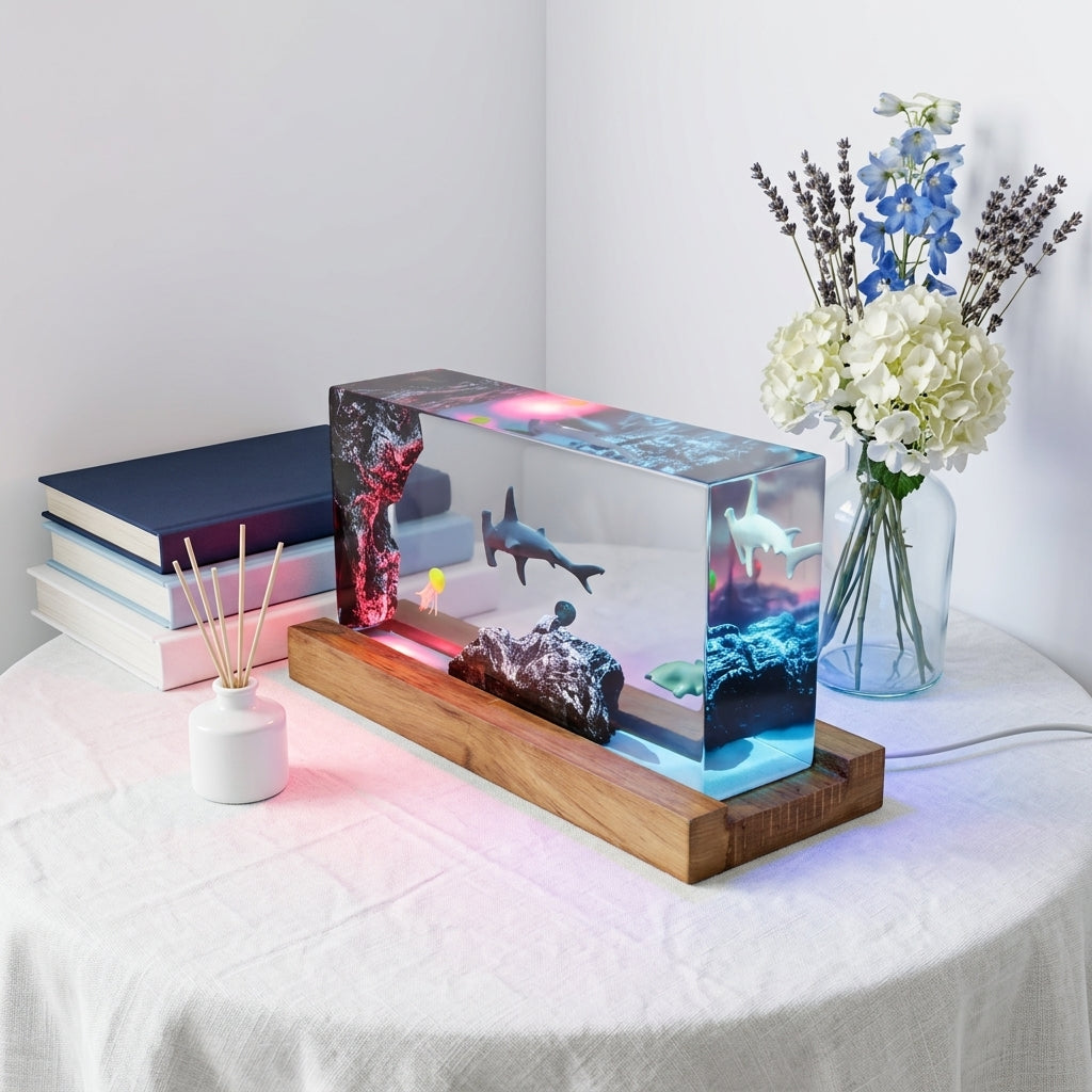 Hammerhead Shark Epoxy Resin Wood Night Light