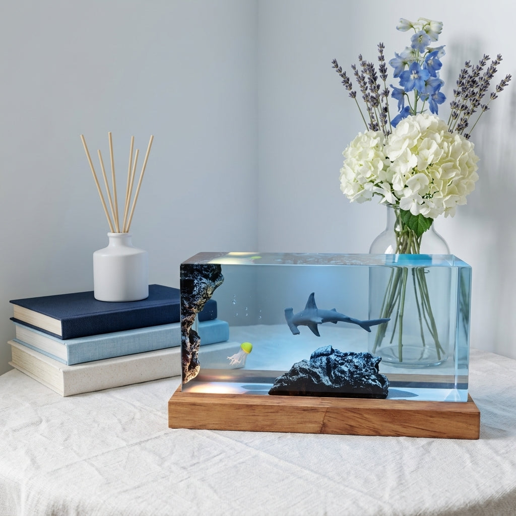 Hammerhead Shark Epoxy Resin Wood Night Light