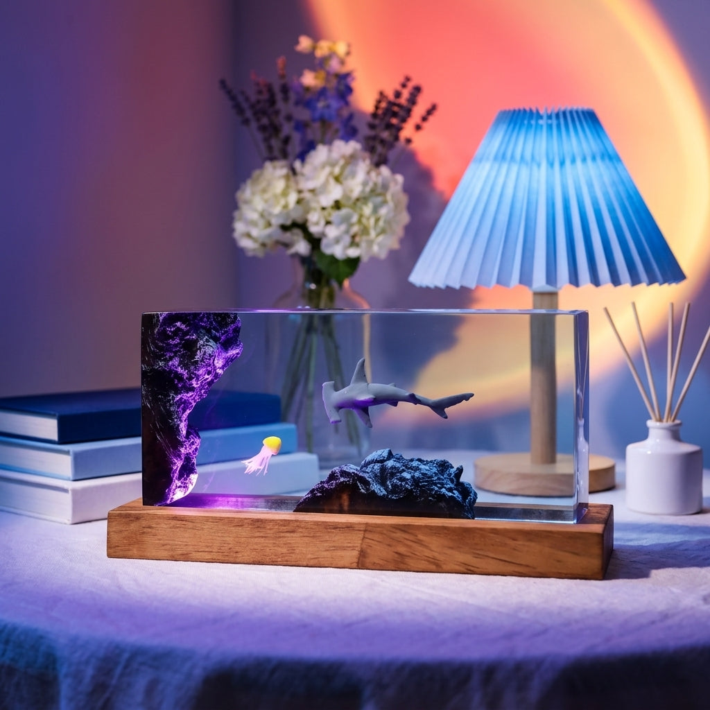 Hammerhead Shark Epoxy Resin Wood Night Light