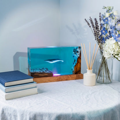 Blue Whale Epoxy Resin Wood Night Light