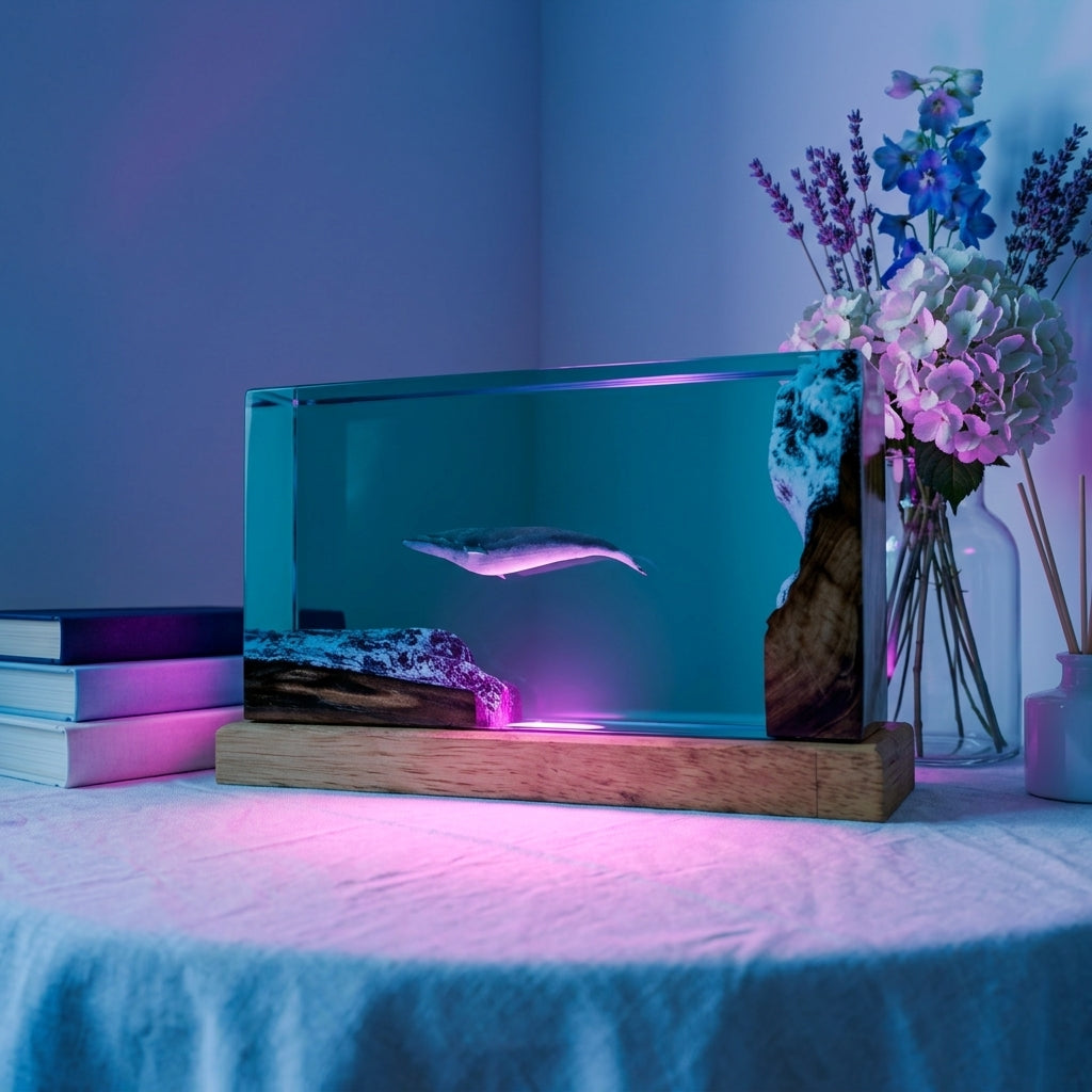 Blue Whale Epoxy Resin Wood Night Light