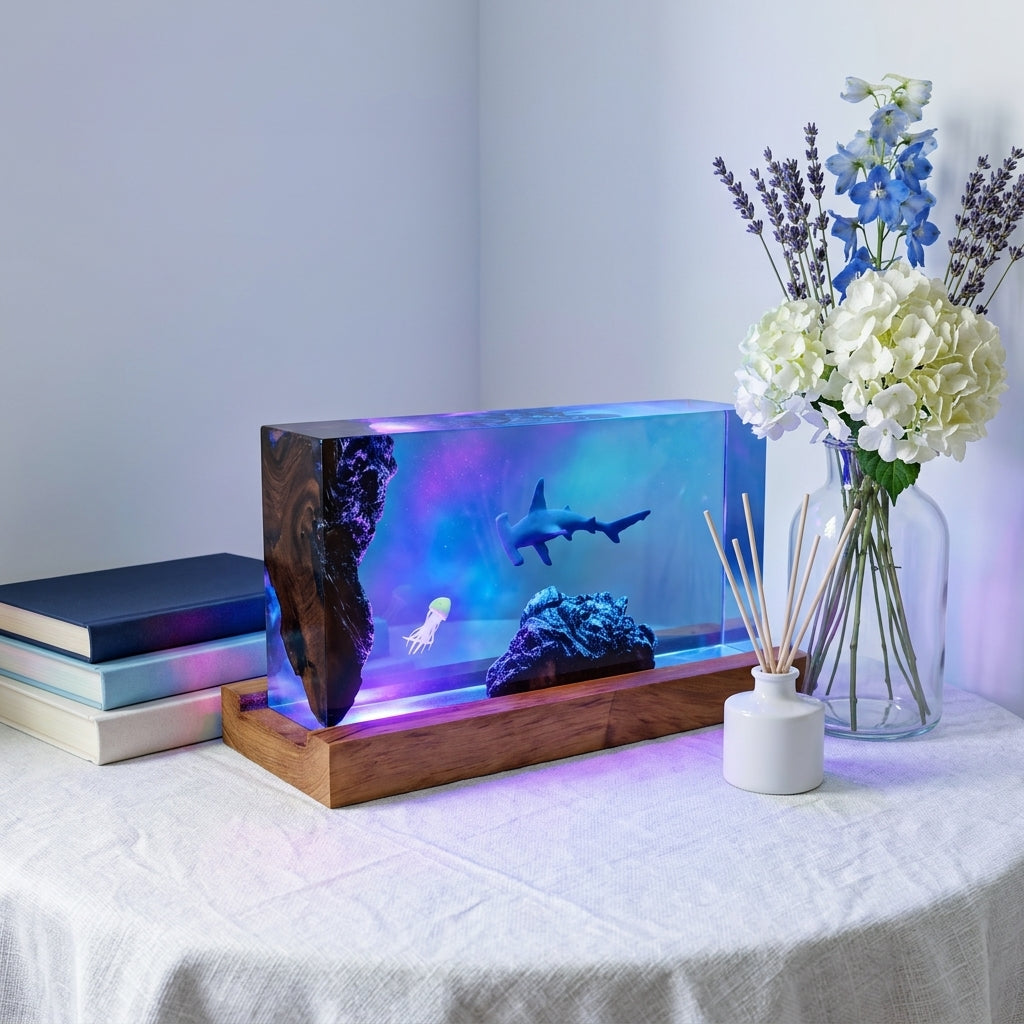 Hammerhead Shark Epoxy Resin Wood Night Light