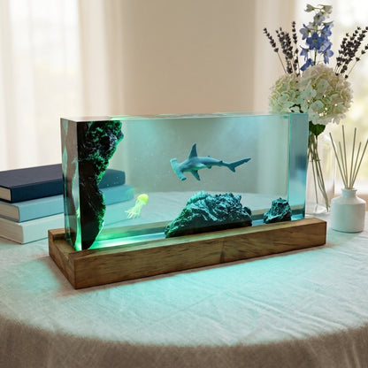 Hammerhead Shark Epoxy Resin Wood Night Light