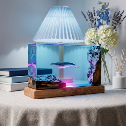 Blue Whale Epoxy Resin Wood Night Light