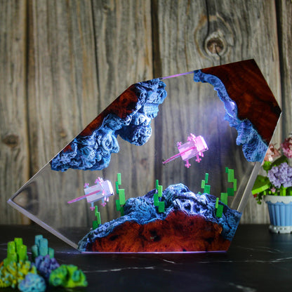 Handcrafted Pink Axolotl Resin Night Light - Unique Gamer Gift for Kids
