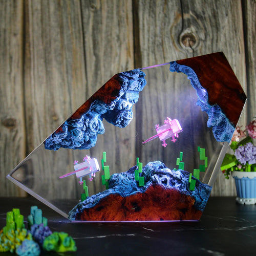 Handcrafted Pink Axolotl Resin Night Light - Unique Gamer Gift for Kids