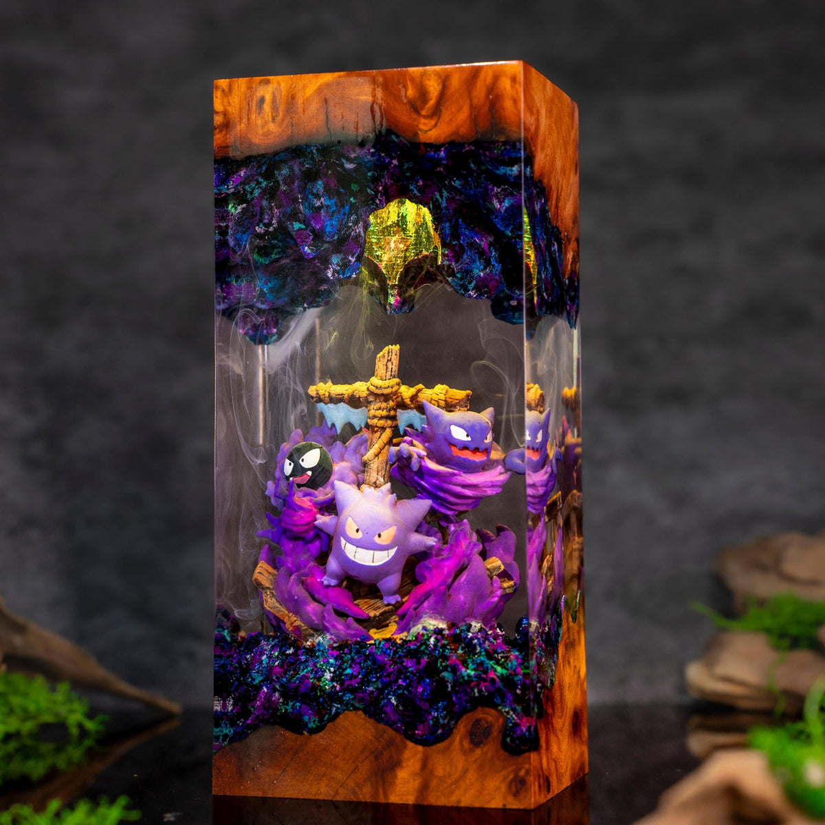 Gengar Evolution Graveyard Resin Lamp - Haunted Cross Pokémon Ghost Night Light