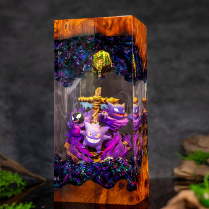 Gengar Evolution Graveyard Resin Lamp - Haunted Cross Pokémon Ghost Night Light