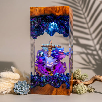 Gengar Evolution Graveyard Resin Lamp - Haunted Cross Pokémon Ghost Night Light
