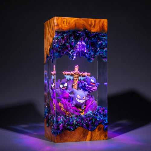 Gengar Evolution Graveyard Resin Lamp - Haunted Cross Pokémon Ghost Night Light