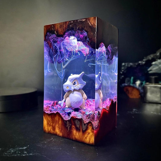 Lonely Cubone Resin Lamp - Ground-Type Pokémon Cube Night Light