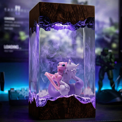 Mew and Mewtwo Sleeping Resin Lamp - Legendary Pokémon Cube Night Light
