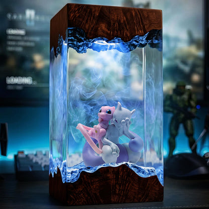 Mew and Mewtwo Sleeping Resin Lamp - Legendary Pokémon Cube Night Light