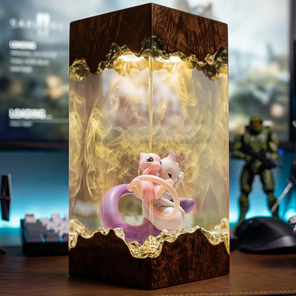 Mew and Mewtwo Sleeping Resin Lamp - Legendary Pokémon Cube Night Light