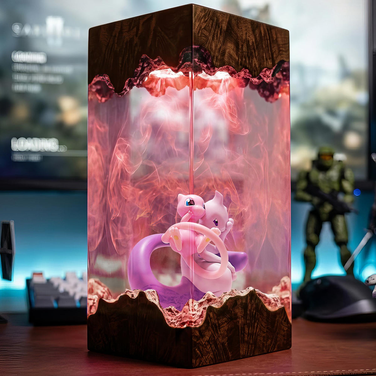 Mew and Mewtwo Sleeping Resin Lamp - Legendary Pokémon Cube Night Light
