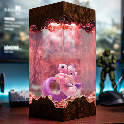 Mew and Mewtwo Sleeping Resin Lamp - Legendary Pokémon Cube Night Light