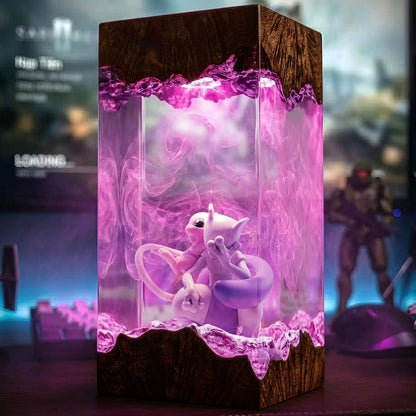 Mew and Mewtwo Sleeping Resin Lamp - Legendary Pokémon Cube Night Light