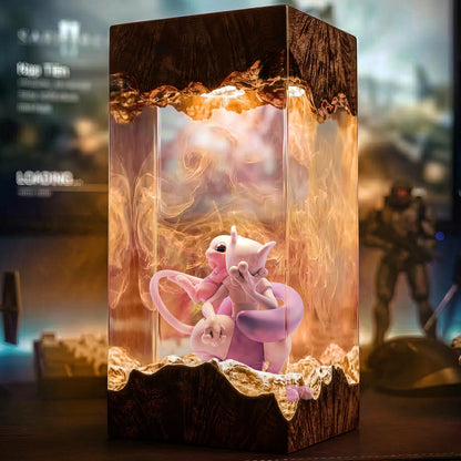 Mew and Mewtwo Sleeping Resin Lamp - Legendary Pokémon Cube Night Light
