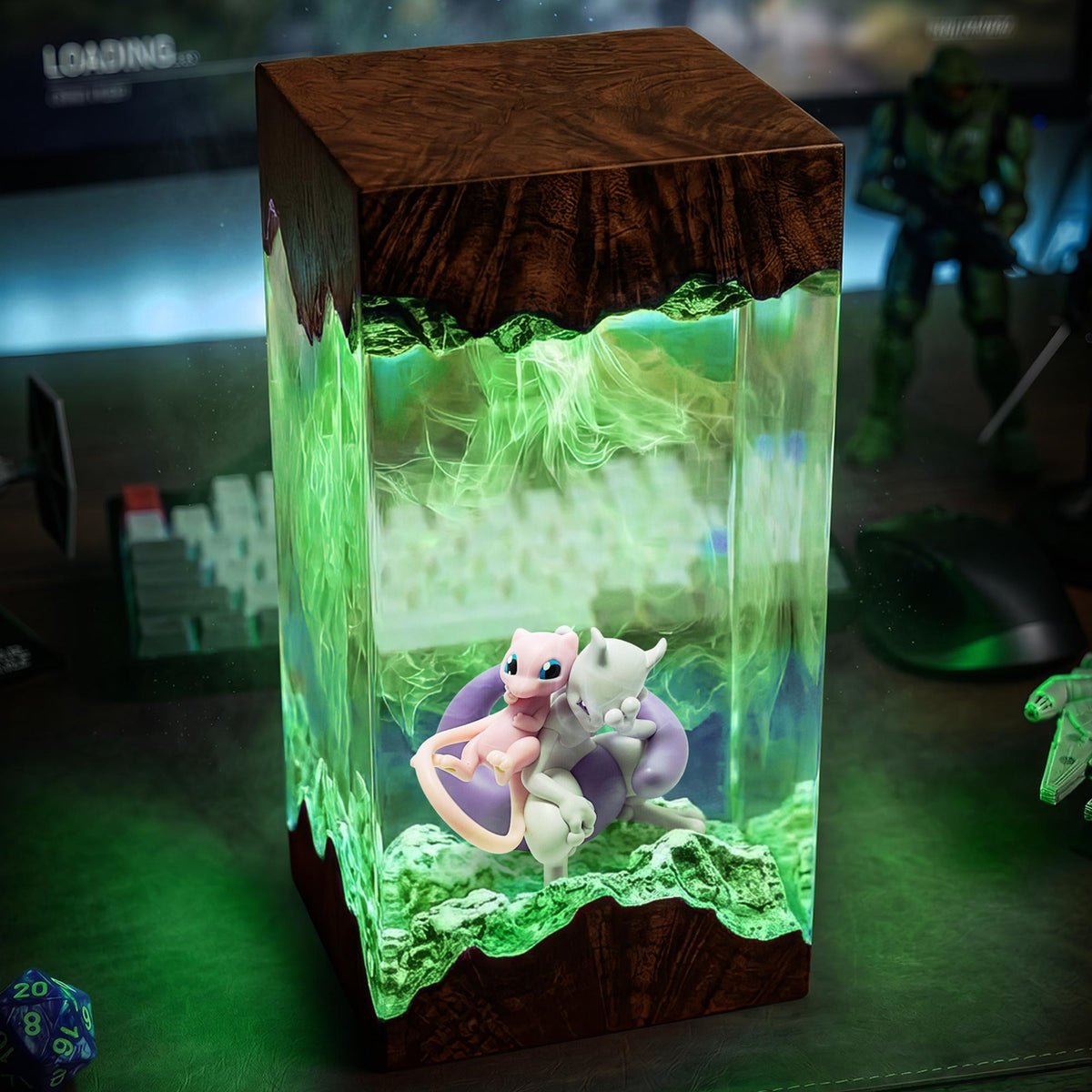 Mew and Mewtwo Sleeping Resin Lamp - Legendary Pokémon Cube Night Light