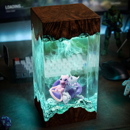 Mew and Mewtwo Sleeping Resin Lamp - Legendary Pokémon Cube Night Light